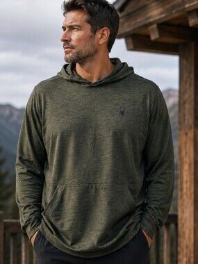 Spyder Active XXL Lightweight Performance Hoodie Olive Green Moisture Wicking